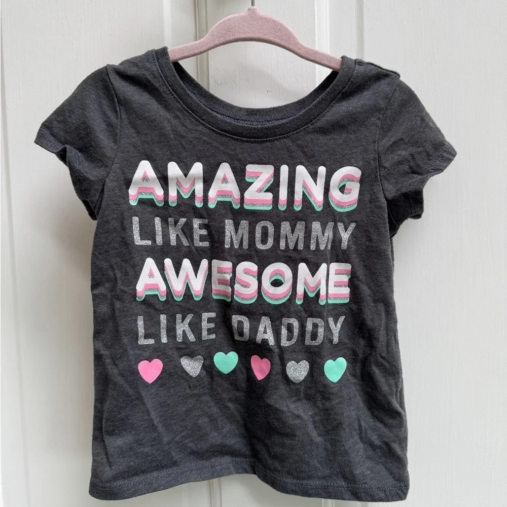 The Children's Place 3T Gray and Pink Mommy & Daddy Short Sleeve Tee Shirt